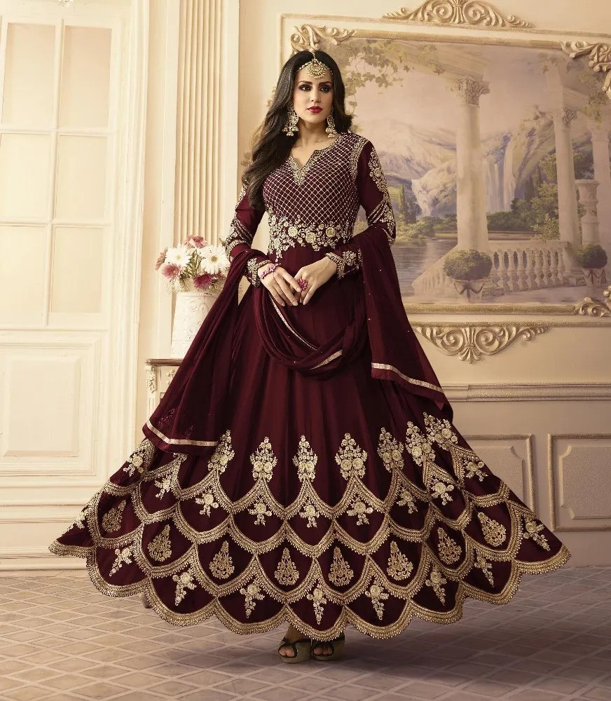 Semi Stitched Georgette Embroidery Long Floor Touch Anarkali Party Dress