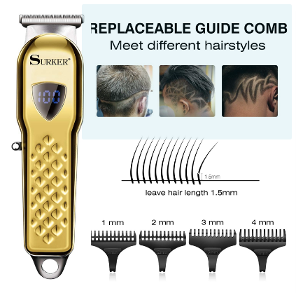 SURKER Electric Hair Clippers USB Hair Shaver Trimmer for Men Gold