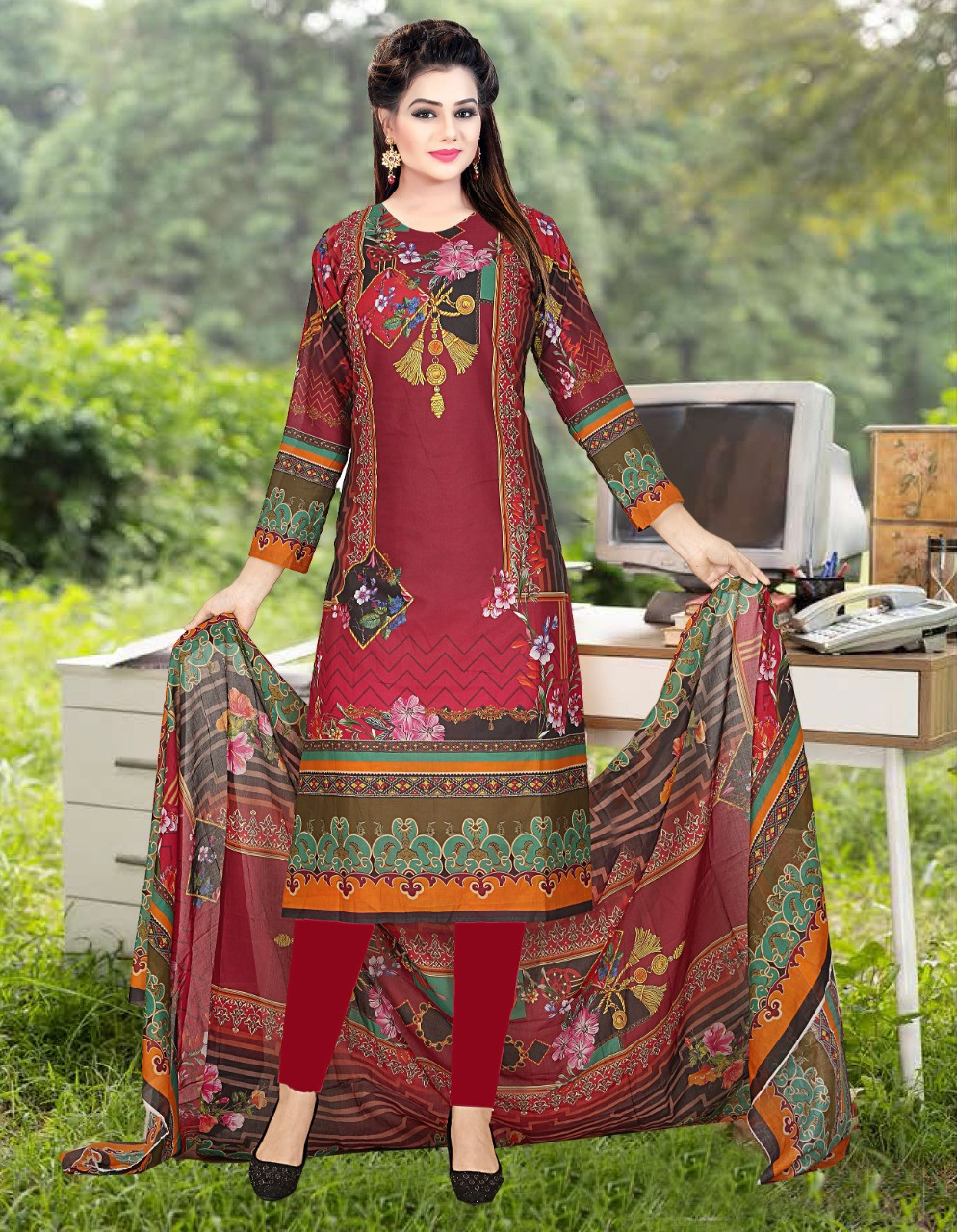 Digital printed 100% pure cotton unstitched lawn three piece