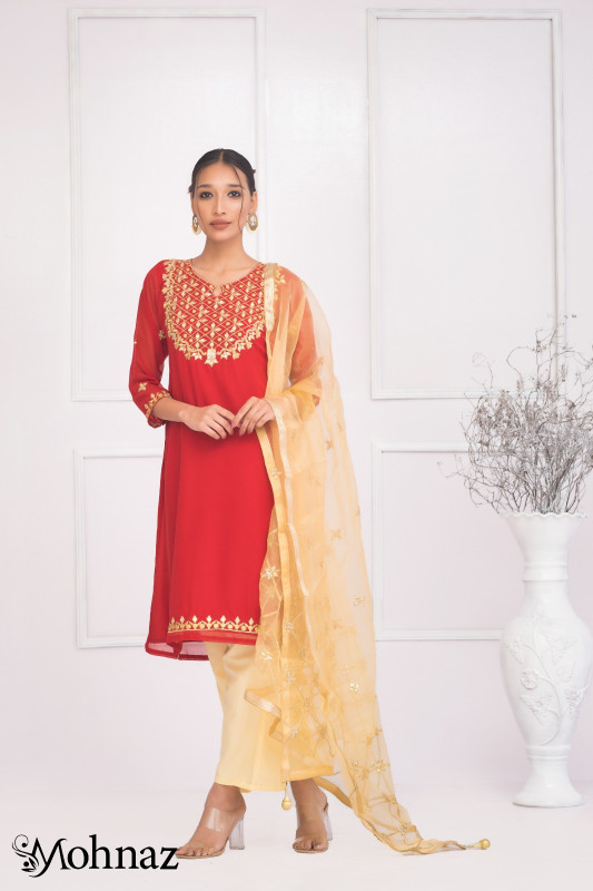 Semi Stitched Georgette Embroidered Three Piece