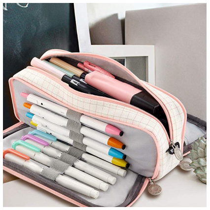 ANGOO Pencil Case Big Capacity 3 Compartments Canvas for Students