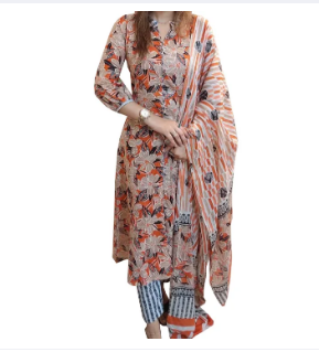 Unstitched Cotton Skin Printed 3pcs Salwar Kameez for Women - Black Color