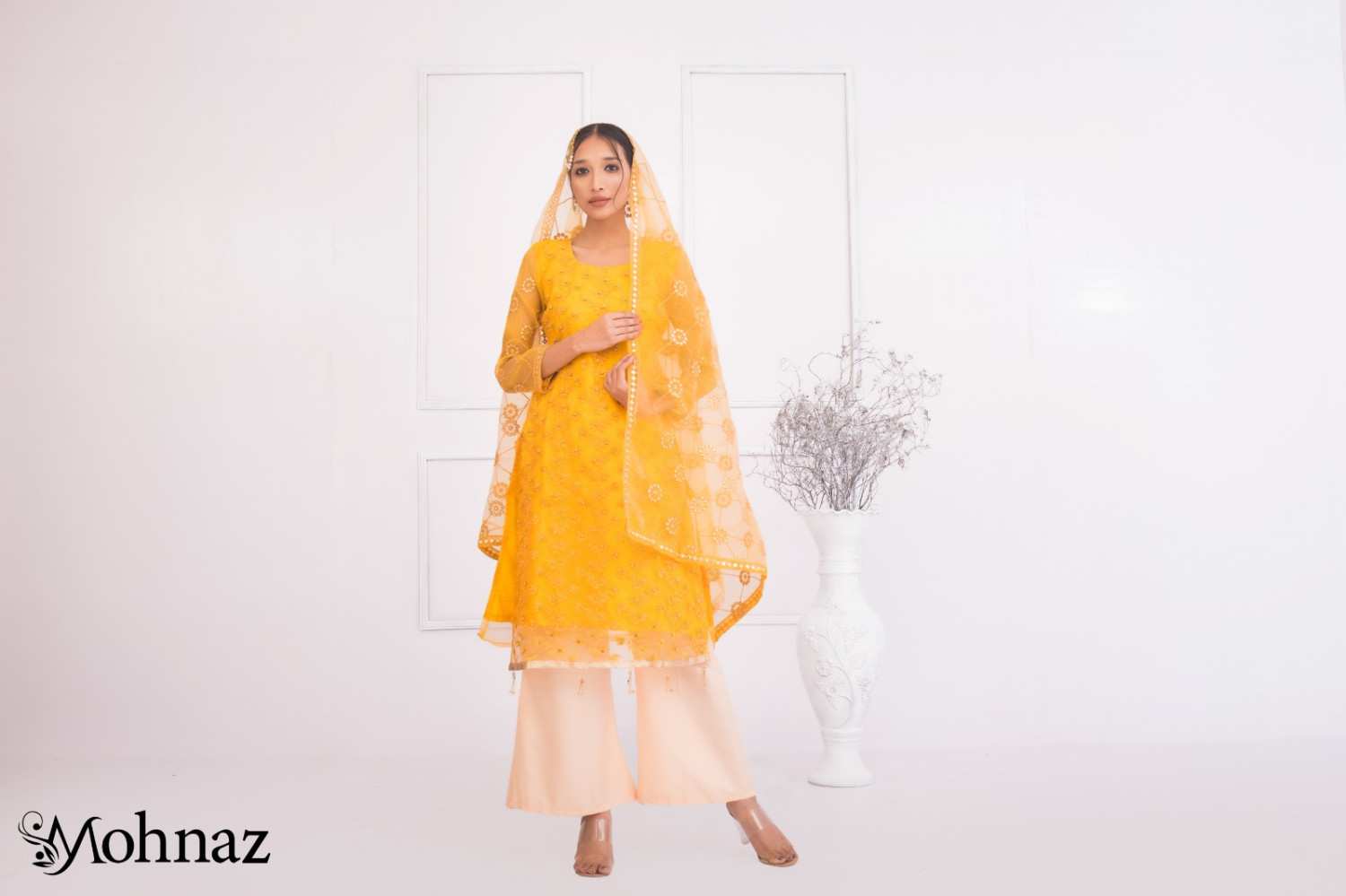 Semi Stitched Organza Three Piece Party