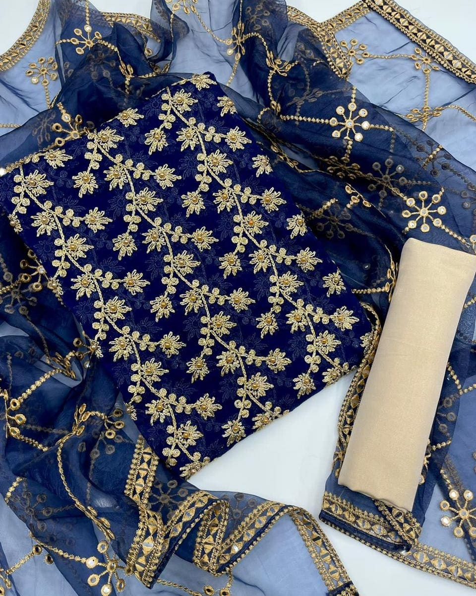 Semi Stitched Organza Three Piece Party Dress