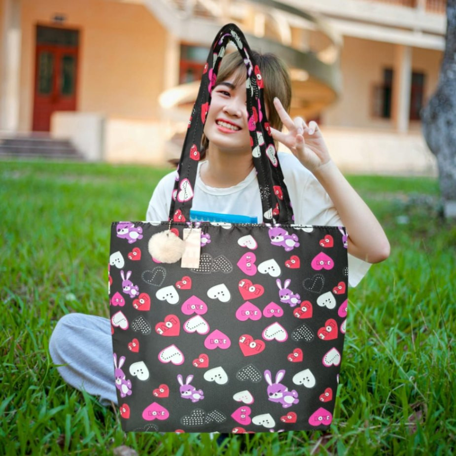 Love Printed Tote Bag with Zipper Fashion Shoulder Bag