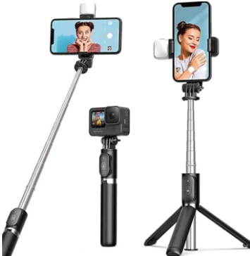 R1s Adjustable 4 in 1 Multifunctional Selfie Stick & Tripod with Selfie Light & Wireless Bluetooth Remote Control