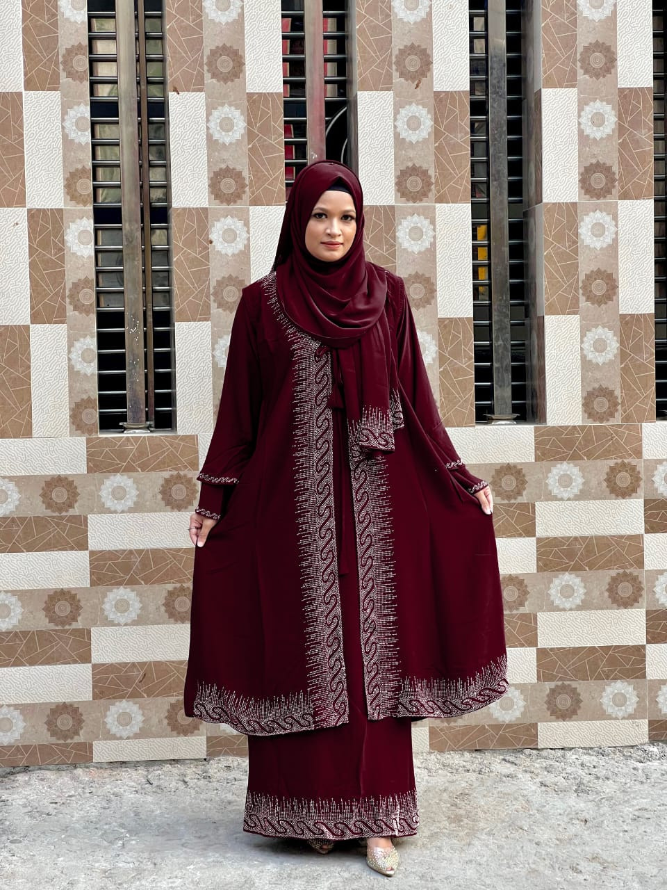 Stone Worked Gorgeous Dubai Cherry Party Borka