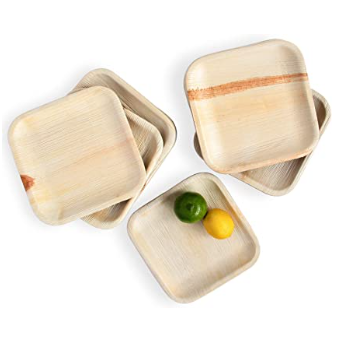 6'' Square Flat Areca Leaf Plate- 6 pcs
