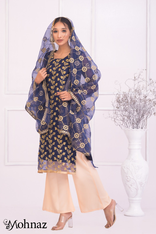 Semi Stitched Organza Three Piece Party Dress (2)