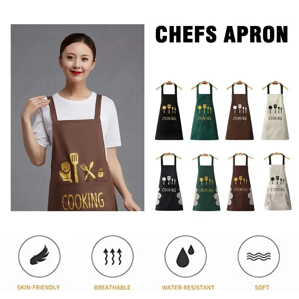 Kitchen Cooking Apron, Waterproof & Anti-Oil Polyester Kitchen Apron, Restaurant Apron for Chef Cooking