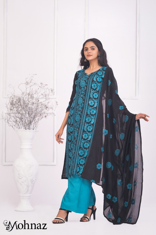 Pure AC Cotton Fabric Semi Stitch Three Piece