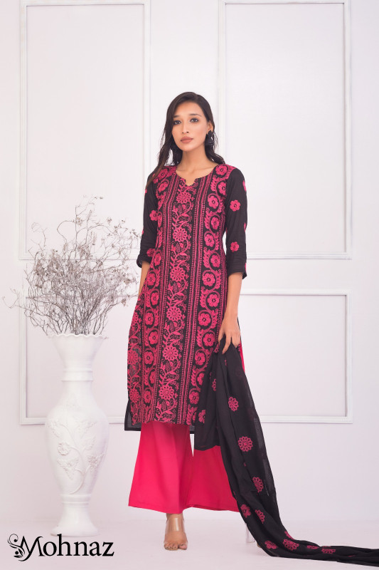 Pure AC Cotton Fabric Semi Stitch Three Piece